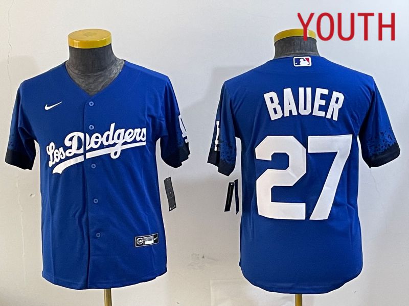 Youth Los Angeles Dodgers 27 Bauer Blue City Edition Nike 2024 MLB Jersey